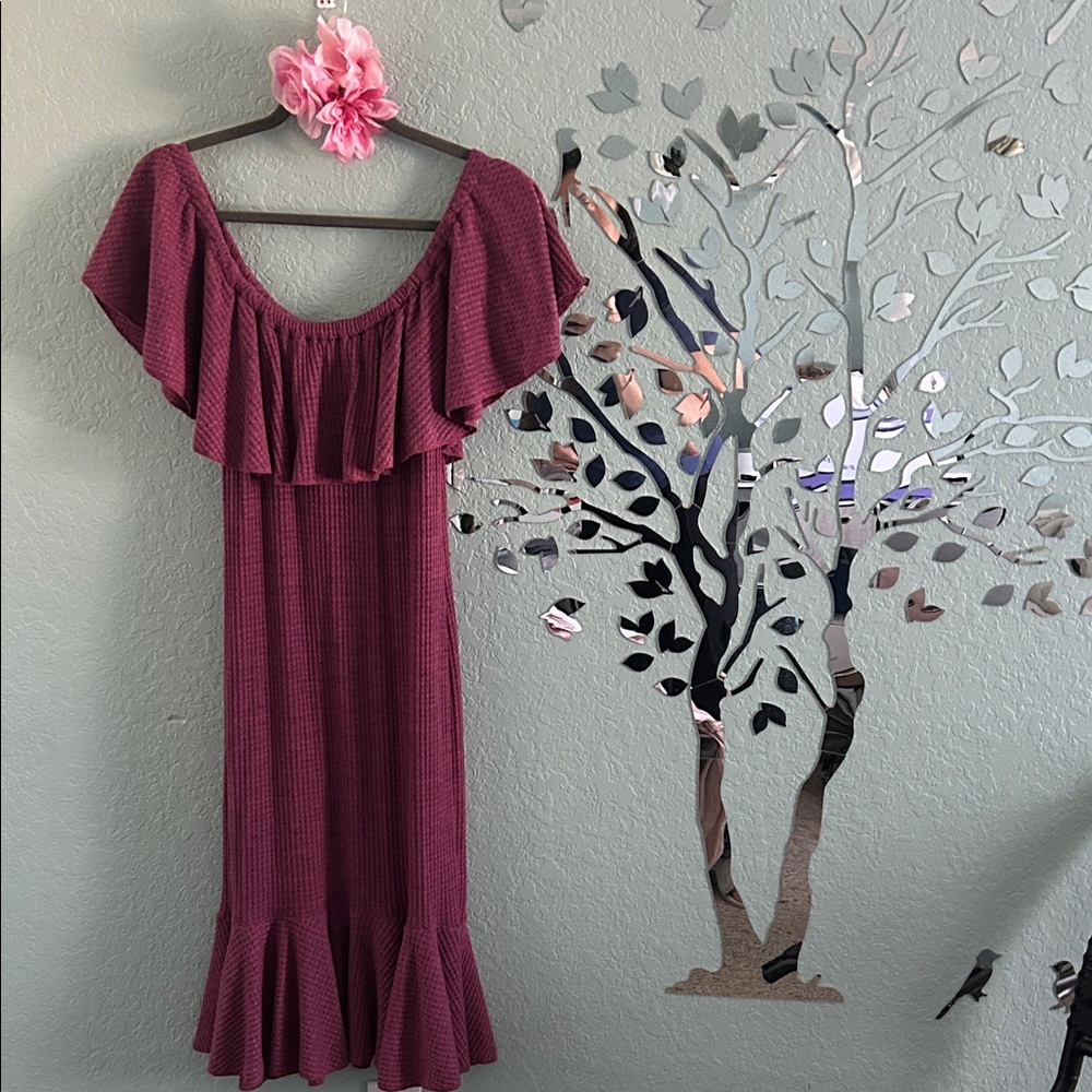 LuLaRoe Burgundy Ruffle Midi Dress L